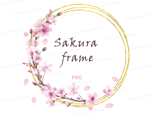 Designing with Watercolor Sakura Wedding Frame Clipart