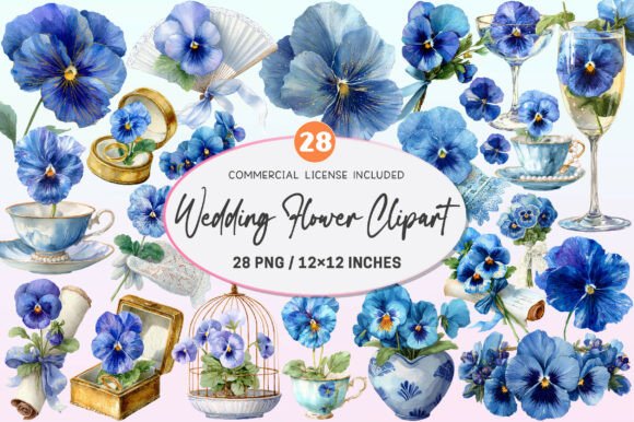 Elegant Blue Pansy Clipart for Wedding & Craft Projects