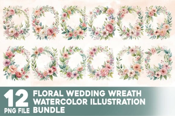 Elegant Botanicals: The Floral Wedding Wreath Watercolor Bundle