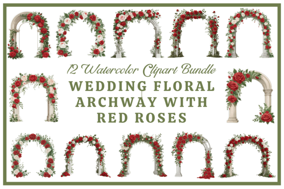 Elegant Red Rose Wedding Arch Clipart for Romantic Designs