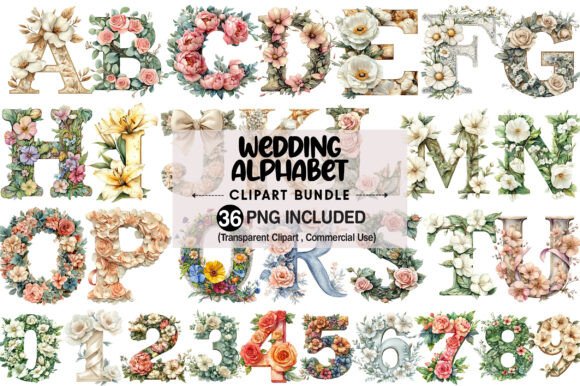 Enchanting Watercolor Wedding Alphabet Clipart for Designs