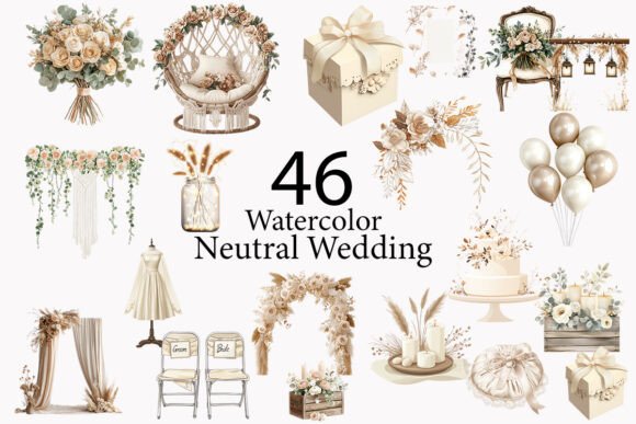 Neutral Wedding Watercolor Clipart for Effortless Elegance