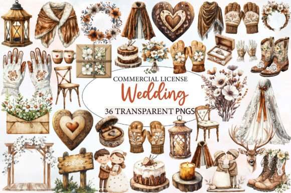 Scandinavian-Inspired Wedding Day Clipart for Elegant Projects