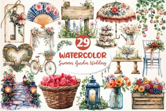 Summer Garden Wedding Clipart: Blooming Design Assets
