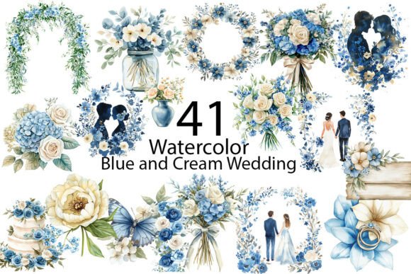 Timeless Elegance: Using Blue and Cream Wedding Clipart